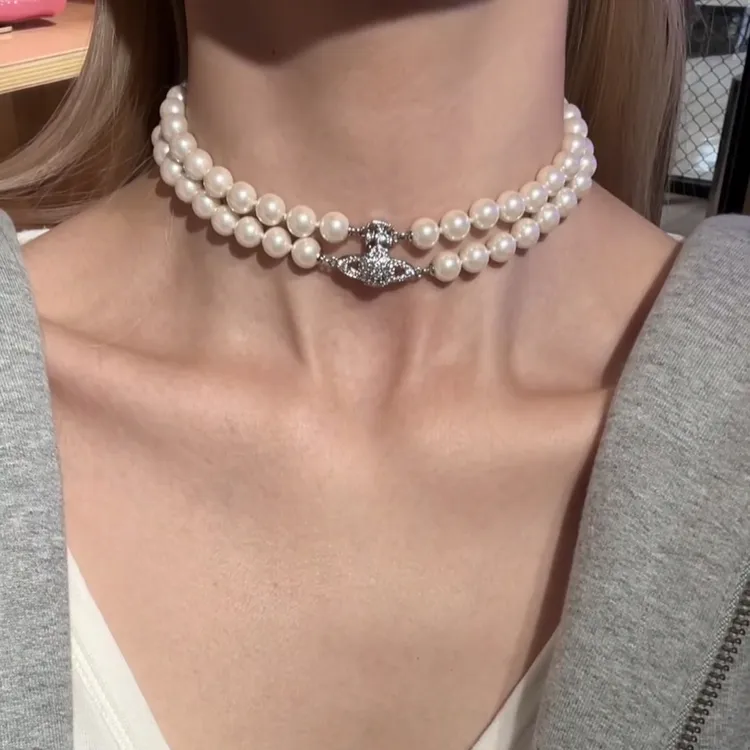 钛钢项链 高版星球双层磁铁扣土星珍珠项链 轻奢高级感项链女款