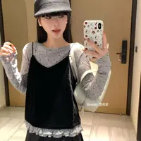 Beauty@8053 韩系复古波点时尚撞色拼接吊带真两件 9-11