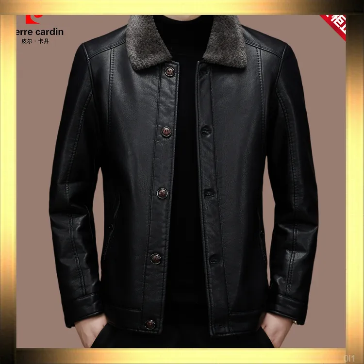 加绒加厚】冬季皮尔卡丹高档休闲外套官方正品长袖皮衣【轻奢男士