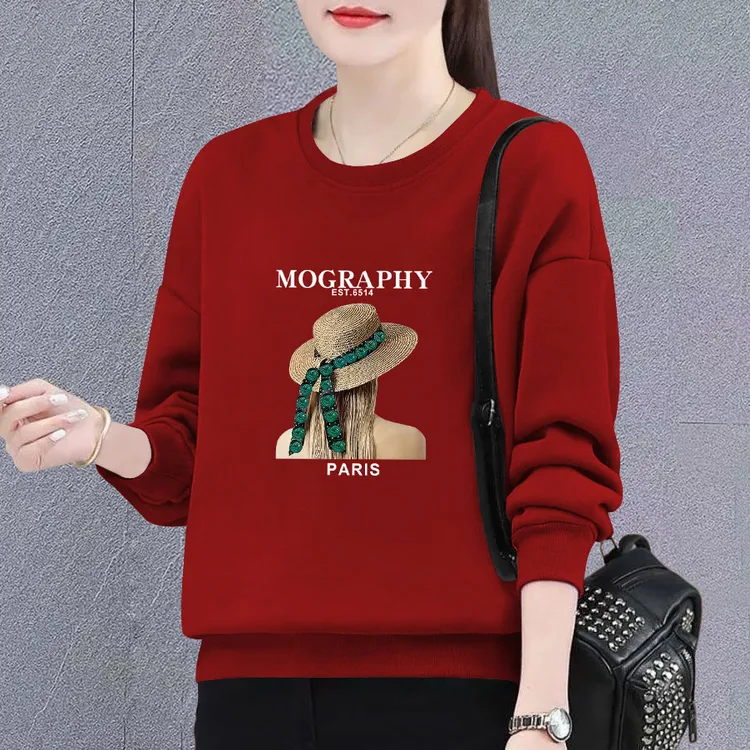 时尚卫衣女新款潮韩版春秋季洋气宽松显瘦百搭圆领长袖上衣外套女