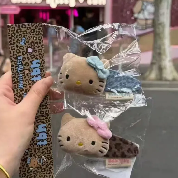 可爱咖色领结毛绒猫咪掰掰夹发夹软萌女孩风侧边刘海发卡发饰yh