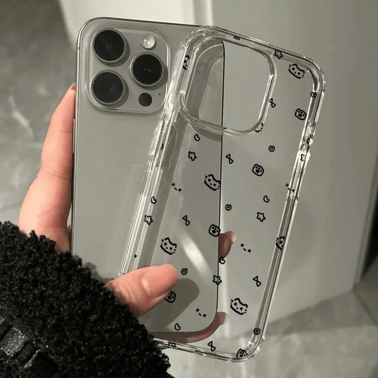 简笔猫猫头像适用iPhone16趣味15手机壳14苹果13大孔12透明11防摔