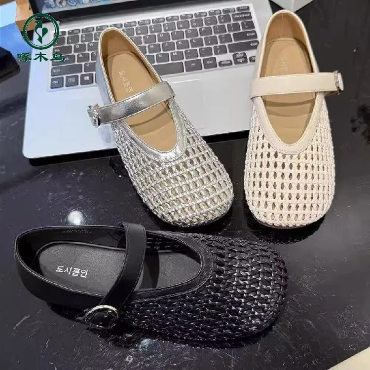 【啄木鸟】复古夏季镂空凉鞋软底玛丽珍浅口单鞋百搭复古平底凉鞋