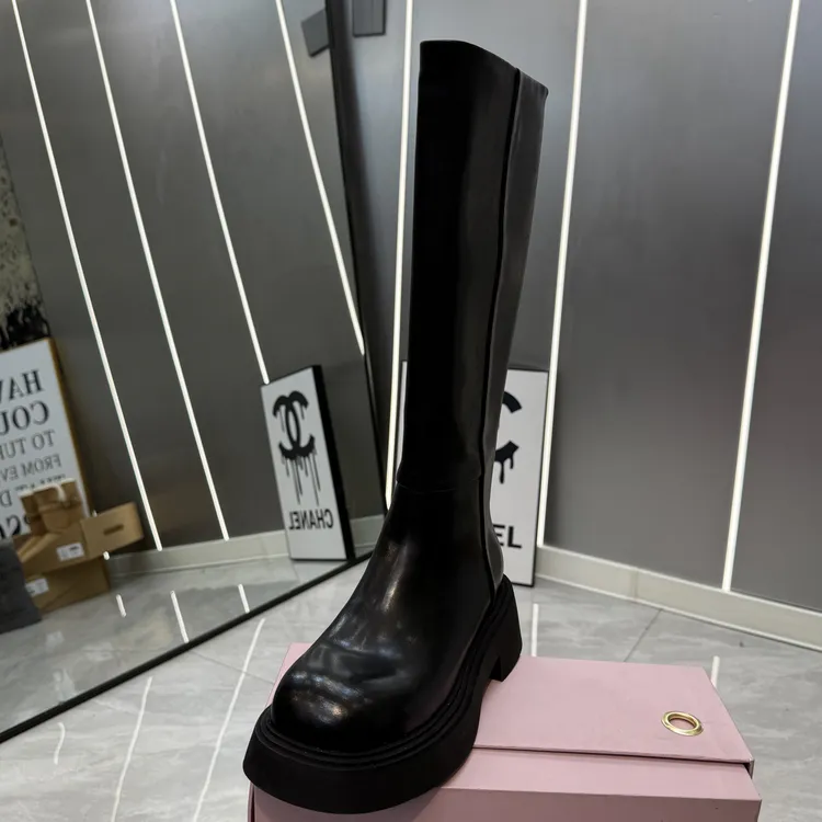 时装靴骑士时装中筒酷飒后侧拉链女鞋长靴加绒秋冬厚底