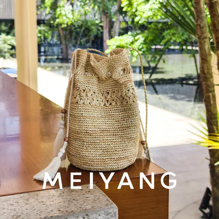 A美洋MEIYANG 香草筒草编包【商场同款】 编织镂空花边水桶-周五