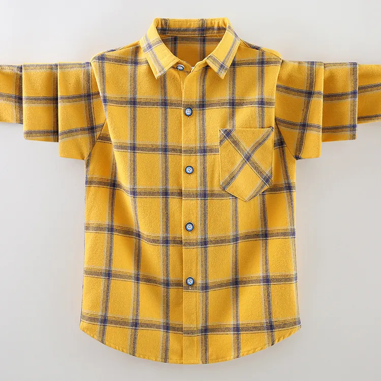 男童长袖衬衫2025春秋装新款洋气男孩中大童4-15岁儿童格子衬衣潮
