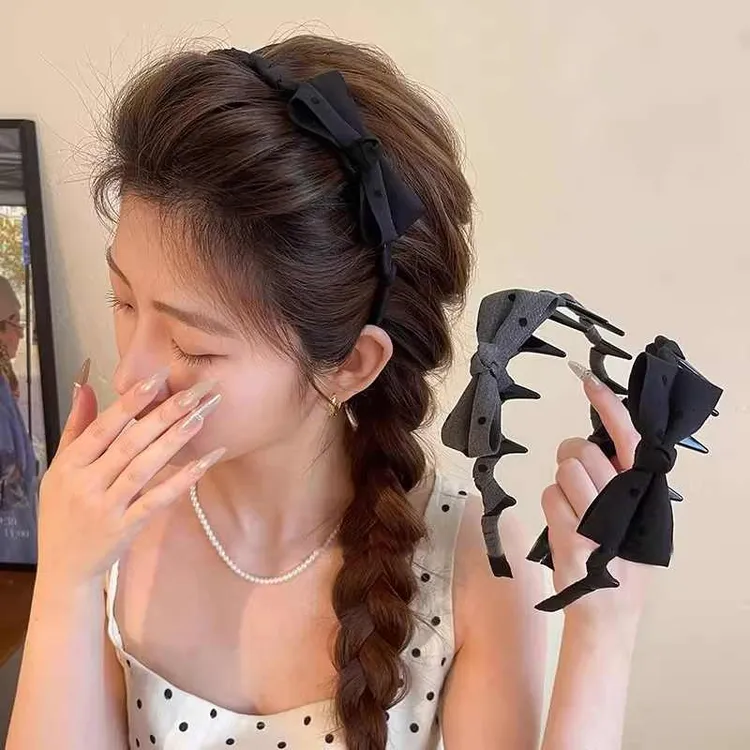 气质蝴蝶结波点发箍女2025新款洗脸压发高颅顶高级感头箍时尚发饰