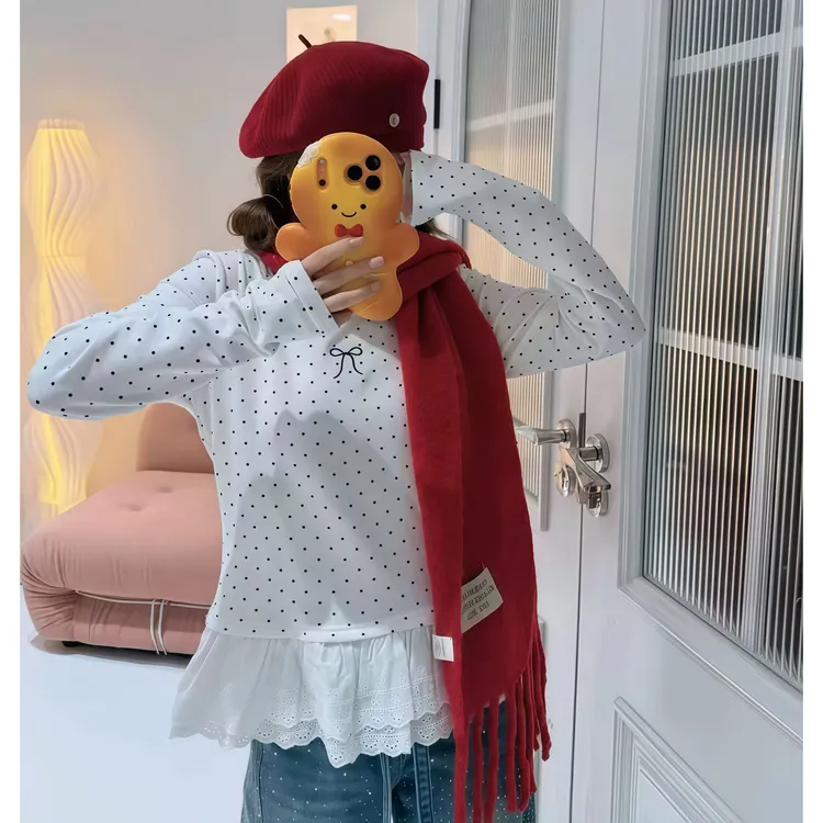 韩式白色波点蕾丝内搭打底衫女秋季新款绝美巨好看长袖t恤上衣ins