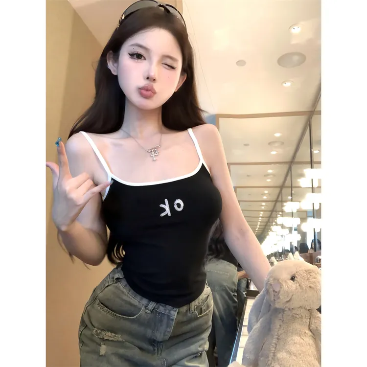 多胺巴刺绣黄色吊带背心女外穿夏季美式y2k辣妹抹胸上衣泰式绝美