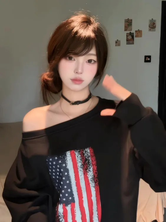 WRXS  美式嘻哈潮酷斜肩卫衣女秋冬设计感时尚辣妹长袖上衣慵懒风