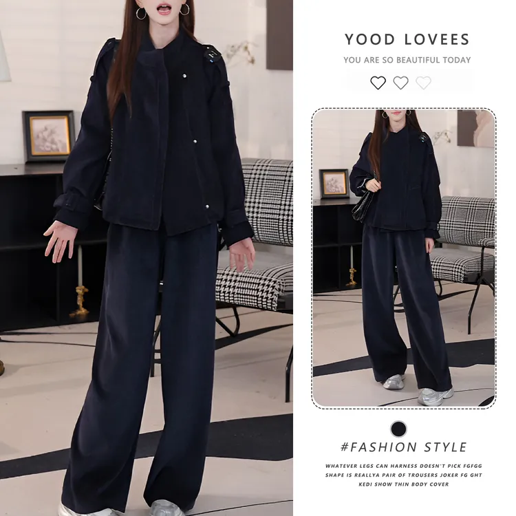 时尚套装女2025冬季新款洋气不规则长袖棉服外套阔腿裤减龄两件套