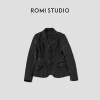 ROMI STUDIO“率性朋克”小牛皮柔软舒适竖腰线皮衣外套 RWCWWG5155