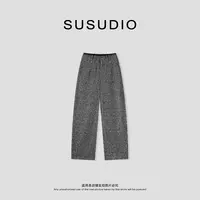 SUSUDIO 洋气时髦毛呢花纱杂色宽松显腿直休闲裤 40674