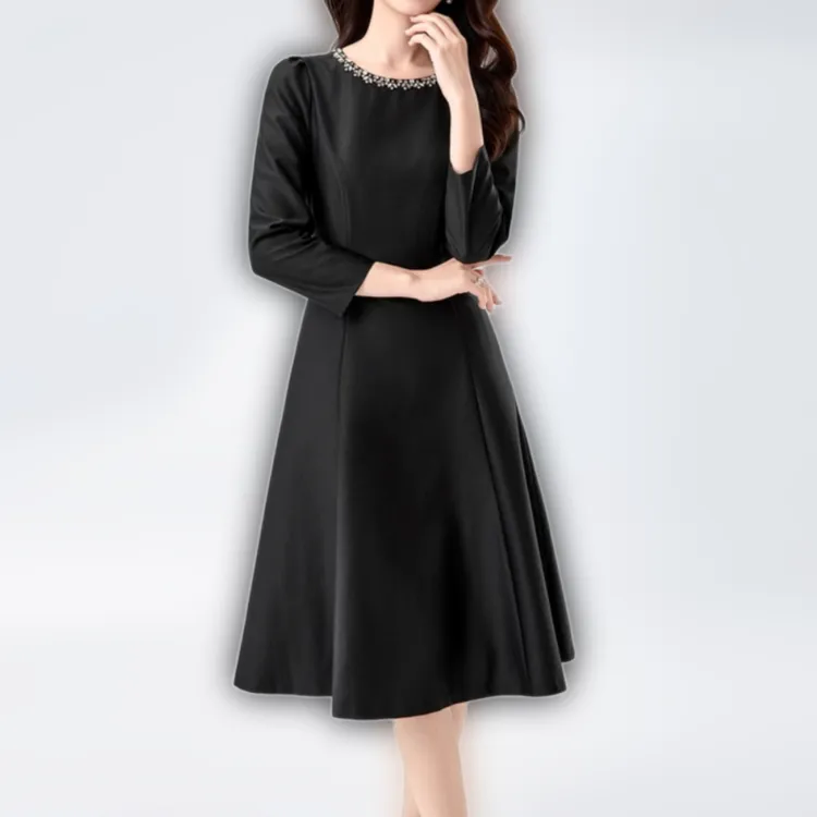 【歌哥优质】丝毛重工钉钻高级感光泽感大摆A字女神范小礼服905