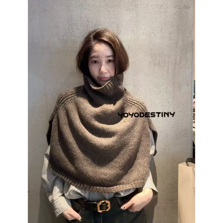 韩系氛围感~针织披肩围脖小香风秋冬加厚百搭斗篷