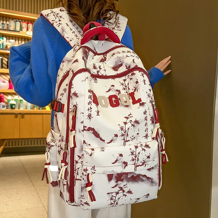 水墨国风小众书包女初中生高中学生减负护脊双肩包大学生旅行背包