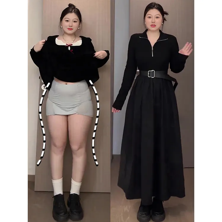 大码黑色赫本风连衣裙女秋季胖MM梨型身材遮肉显瘦高级感气质裙子