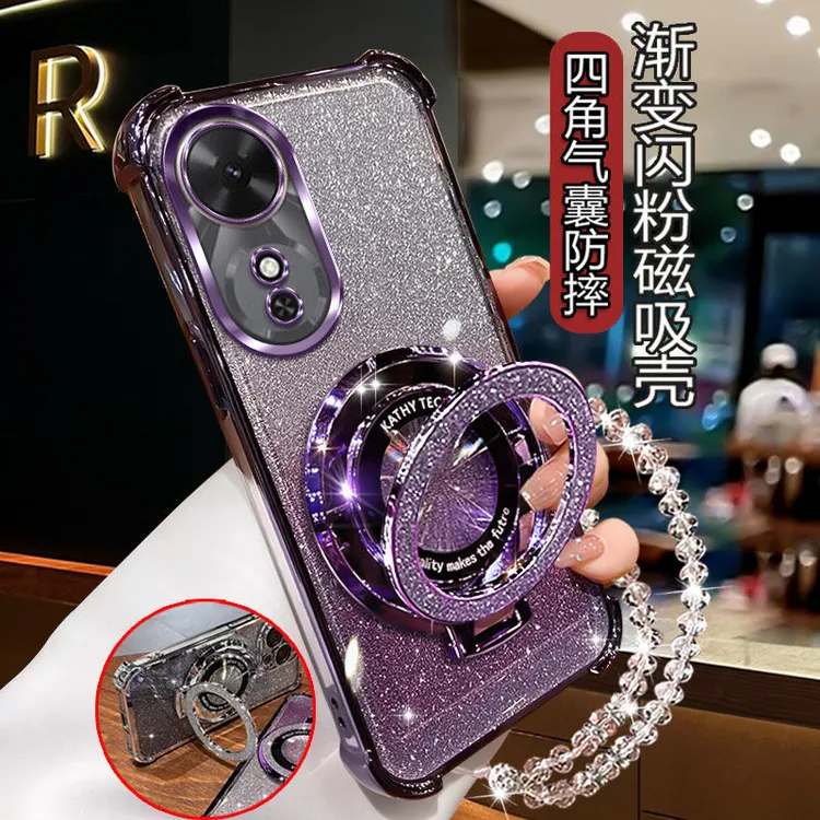 适用荣耀畅玩60手机壳轻奢女全包镜头闪粉支架软壳自带镜头膜保护