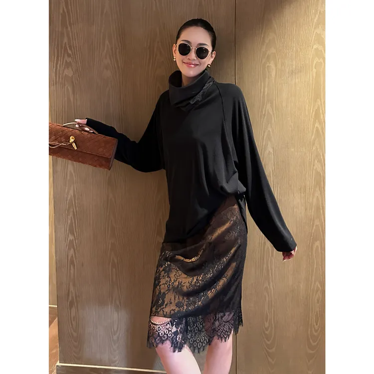 AME 柔纱上衣    软纱纱领拼接百搭绵羊毛混纺上衣ZD12SZYL946