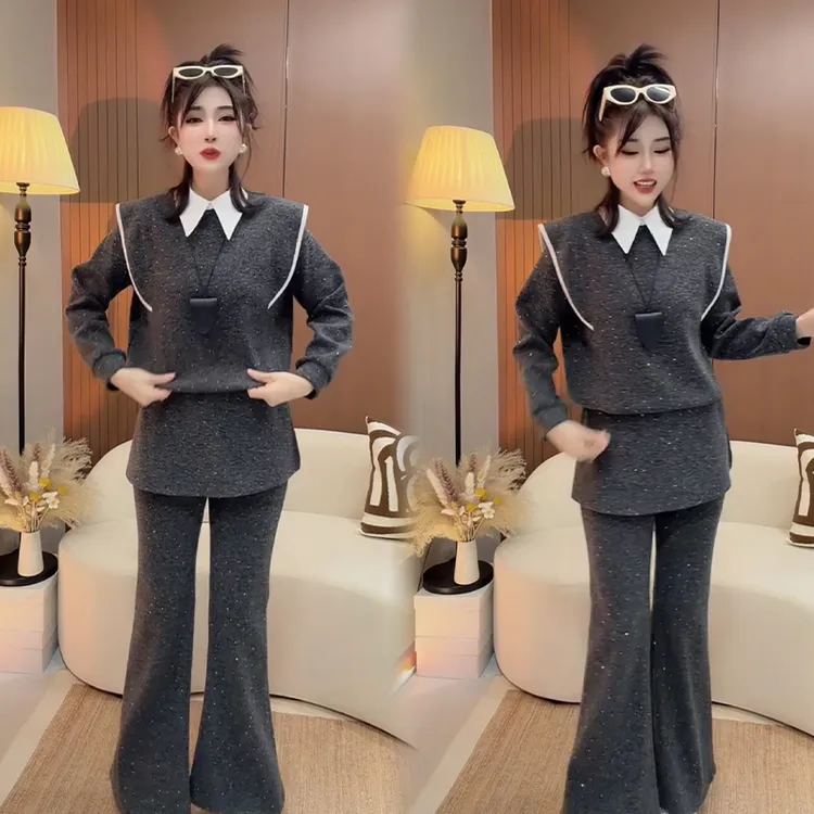 2025秋冬新款时尚显瘦气质网红高档套装女高级百搭宽松大码两件套