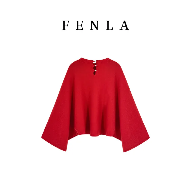 【惠姐私服】法式优雅风宽松毛衣秋冬蝙蝠袖斗篷显瘦针织上衣 85267