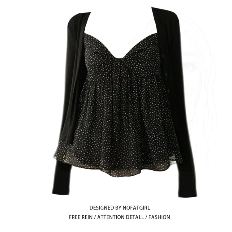 大码胖MM韩系波点吊带背心女夏季新款设计感小众别致绝美上衣ins