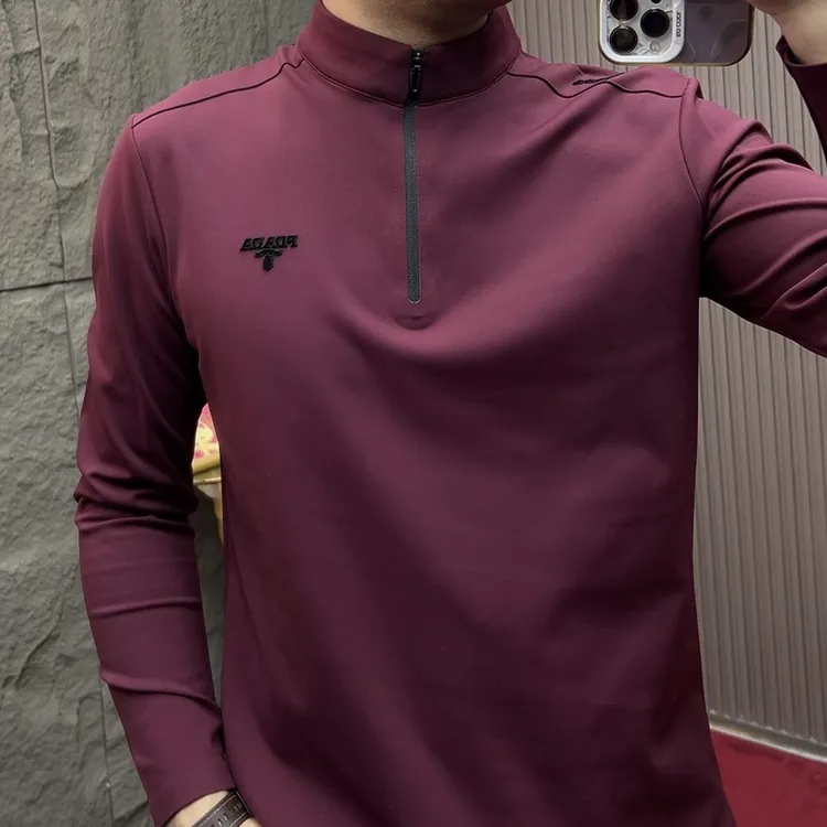 2025-9825秋冬日常拉链加绒长袖高领T恤男士春秋休闲男装