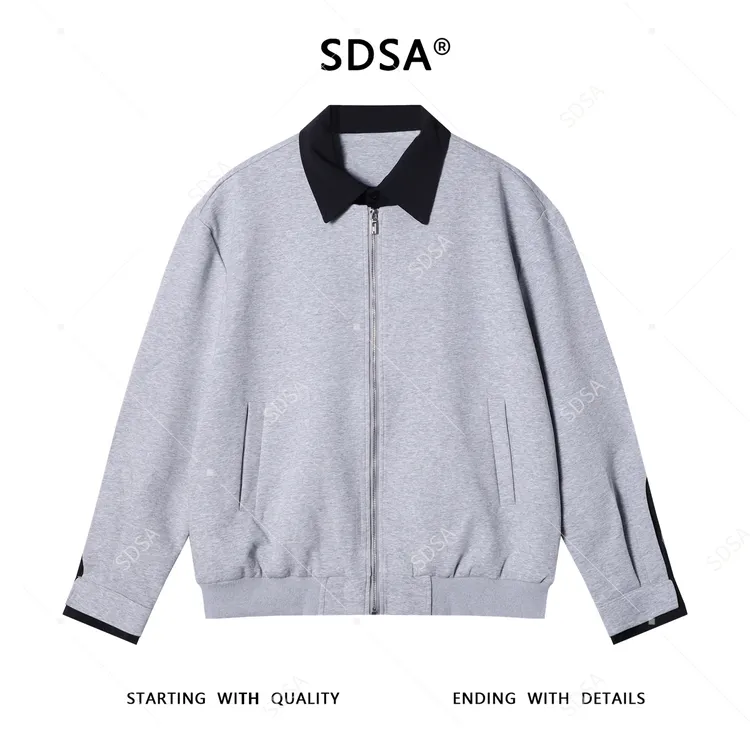 SDSA男士秋冬新款痞帅男装韩版撞色拼接拉链翻领卫衣百搭宽松外套
