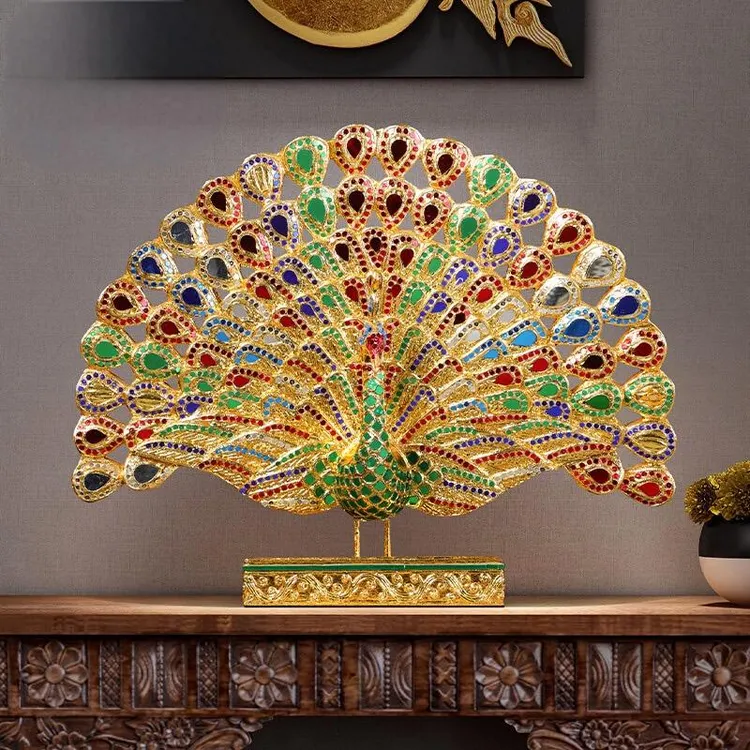 泰式彩玻金箔实木孔雀开屏