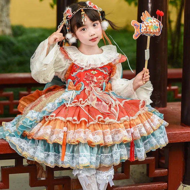 女童汉服洛丽塔超仙公主裙女孩毛衣连衣裙秋冬款儿童生日礼服裙子