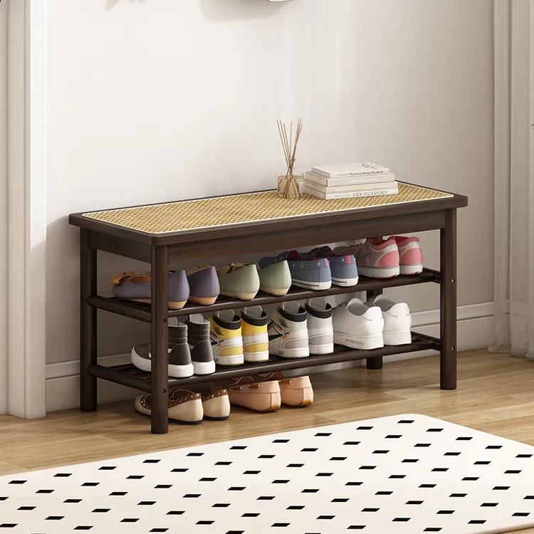 换鞋凳家用入户穿鞋凳藤编制凳子民宿鞋柜玄关楠竹鞋架进门口可坐