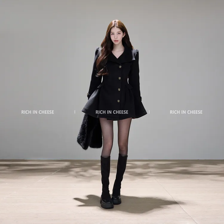 舒胡蕾 伦敦冬日【夹棉款】 高定收腰老钱风掐腰时尚毛呢大衣外套