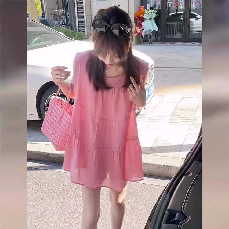 粉色减龄无袖衬衫女2025新款夏季薄款时尚高端气质圆领娃娃衫上衣