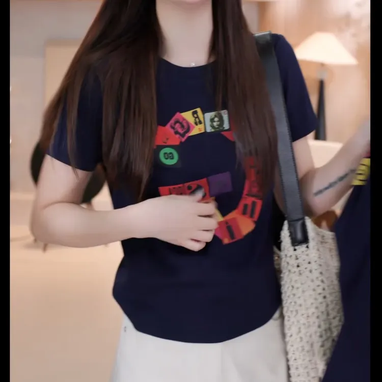 潮流个性小众短款彩色印花字母G短袖T恤LK2502726