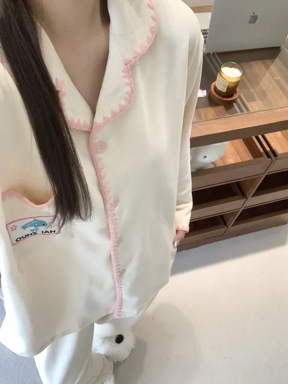 韩系ins简约高级纯色睡衣女秋冬季加厚保暖德绒家居服套装可外穿