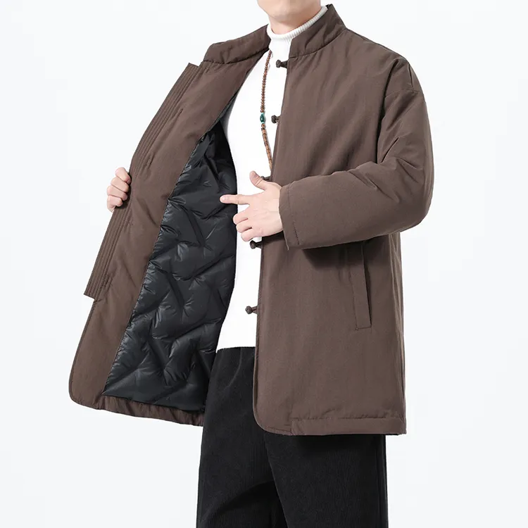 新国标90白鸭绒中长款羽绒服外套新中式复古休闲高端轻盈立领唐装