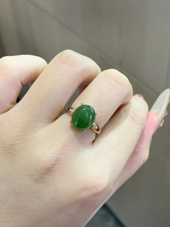 拾珍和田碧玉戒指绿圆戒指活口时尚国风百搭精美新中式戒易搭配