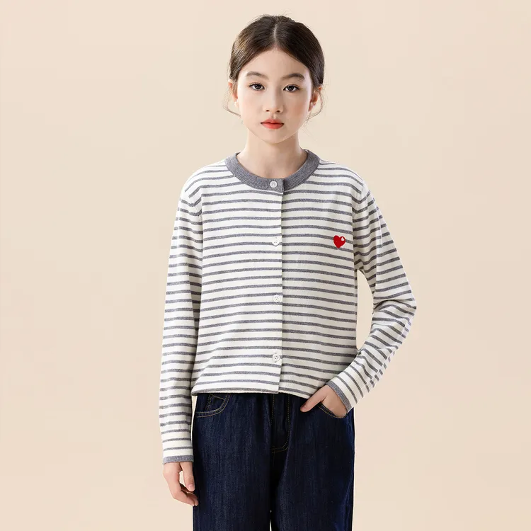 女童条纹针织开衫春秋2025新款儿童韩版洋气百搭毛衣休闲外套