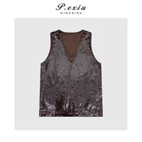 高级气质优雅重工亮片时髦U领无袖背心Q25541