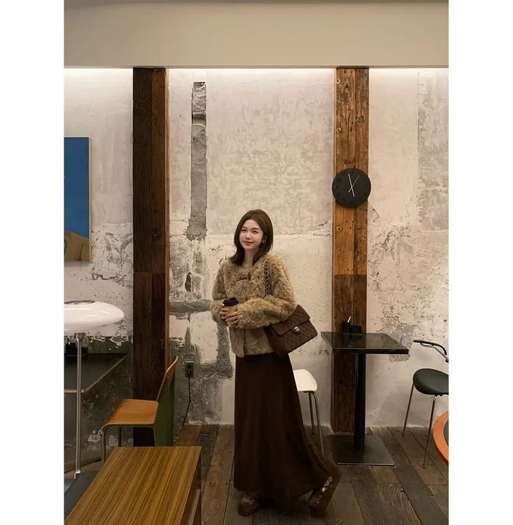 陳文文xenl【格雷腔调】秋冬新款气质百搭显瘦A字麂皮半身长裙0079