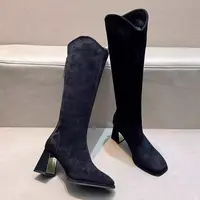 572-1  新款时尚百搭圆头气质厚底长靴加绒