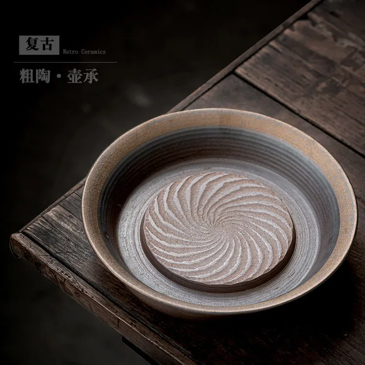 中式壶承陶瓷干泡台圆形家用茶具配件紫砂壶底座承托茶壶垫复古
