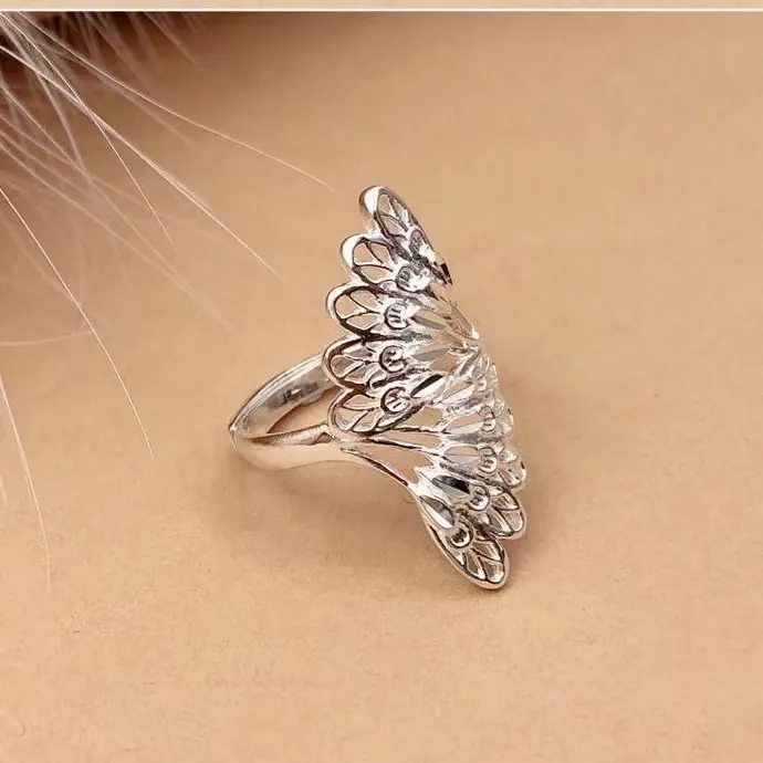 足银戒指 足银990重工羽毛戒指