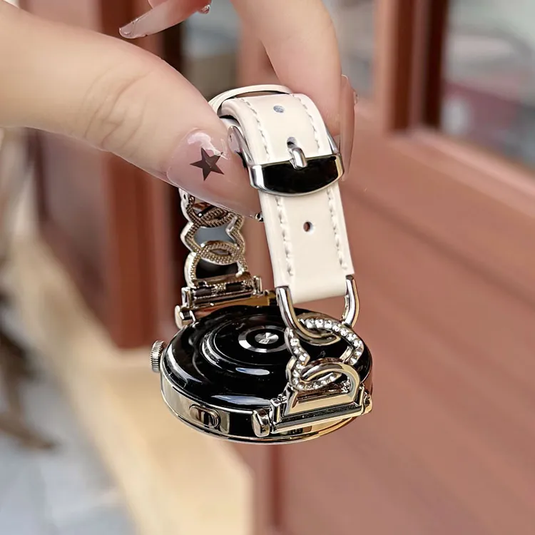 适用华为爱心镶钻拼皮质手表表带watch3watch4GT5proGT6gt4gt3gt2