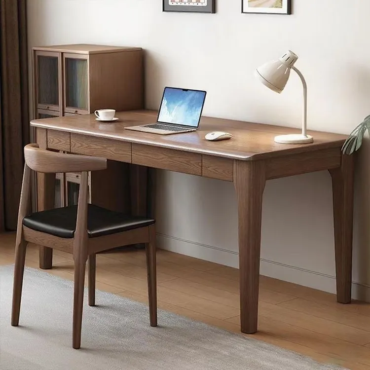 北欧实木书桌家用办公桌/45/长条桌卧室桌子学生学习桌带抽屉一体