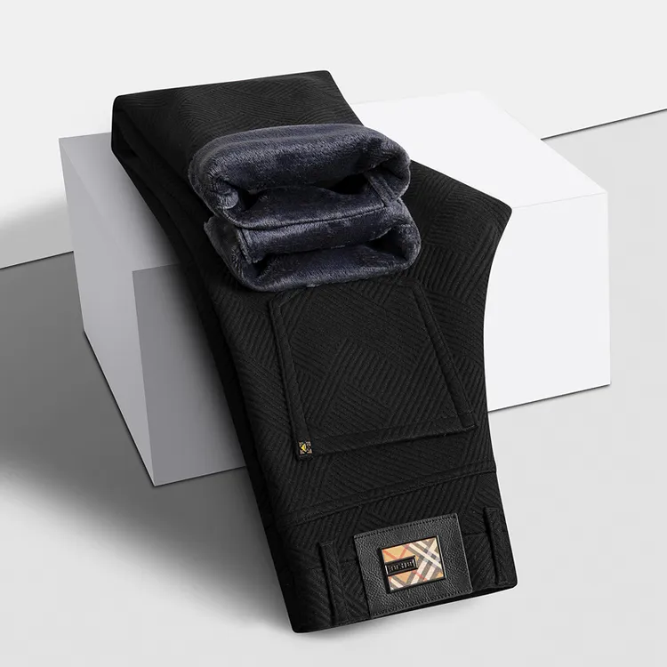 秋冬新款男士休闲裤条纹格子提花百搭轻奢时尚青年修身弹力裤子潮