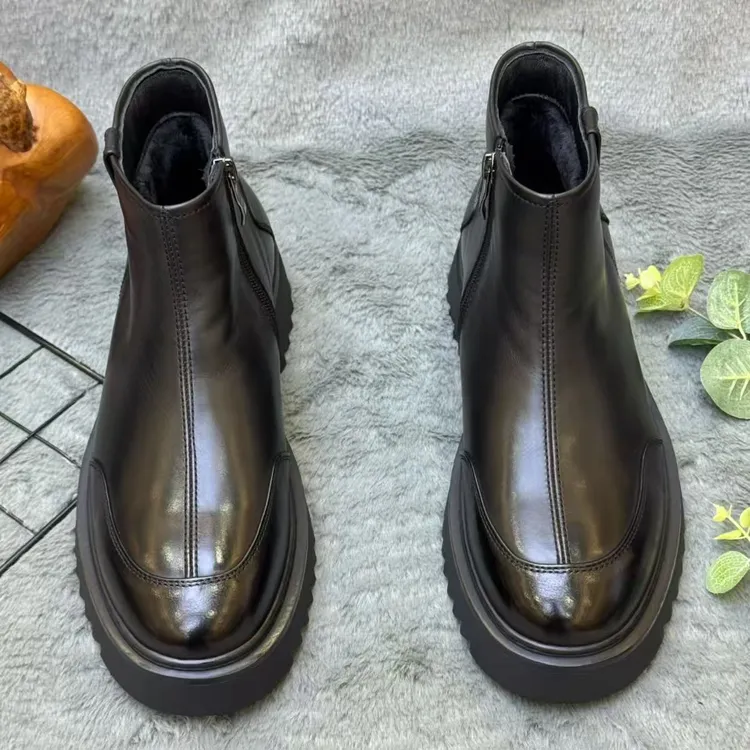 D99冬季商务休闲高帮切尔西靴英伦男靴加绒韩版复古百搭舒适黑色