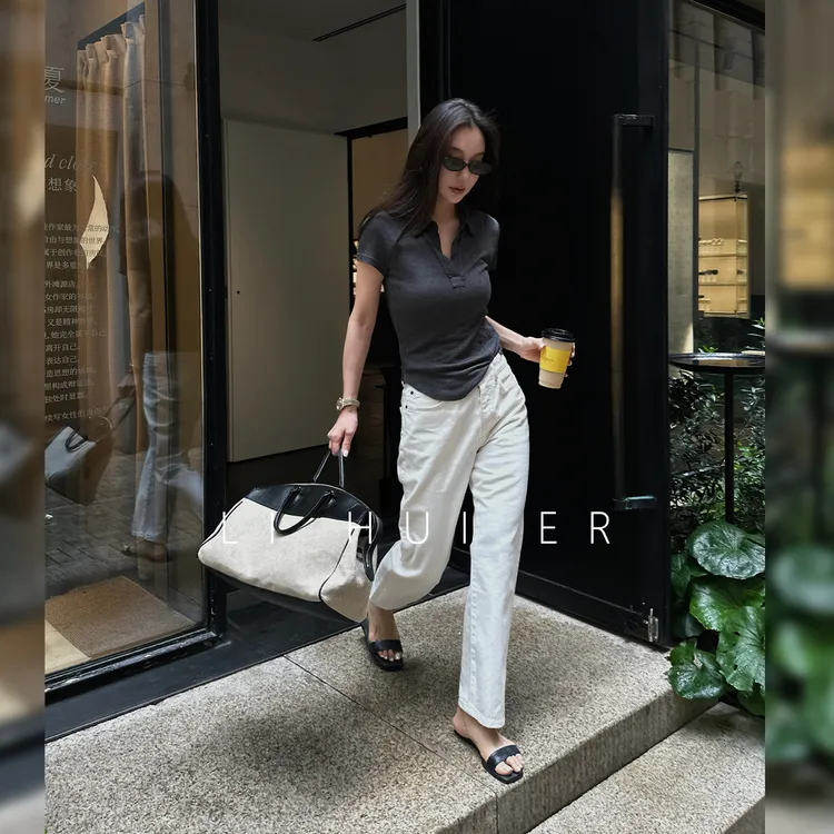 LiHuiEr李慧儿【纽卡斯尔】2025夏季显瘦高级设计女灰色T恤上衣7682