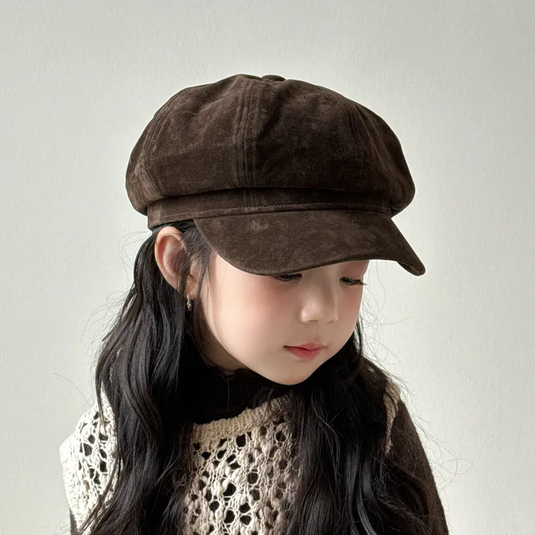 儿童帽子女款2025新款贝雷帽秋冬季女孩复古八角帽韩版女童前进帽