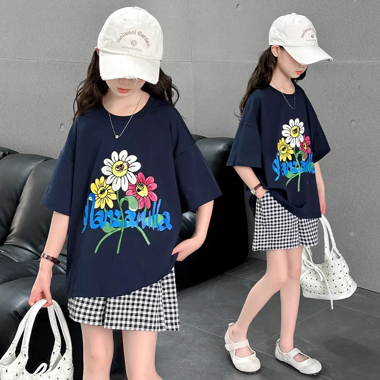 女童休闲套装夏季2025爆款中大童t恤短裤两件套儿童韩版洋气衣服